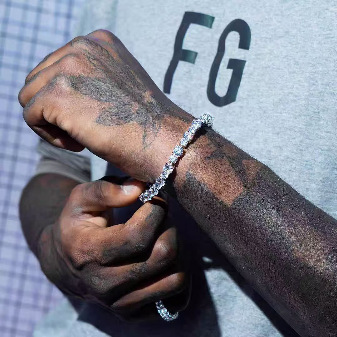 Spring-clasp Zircon Stainless Steel Mens Bracelet