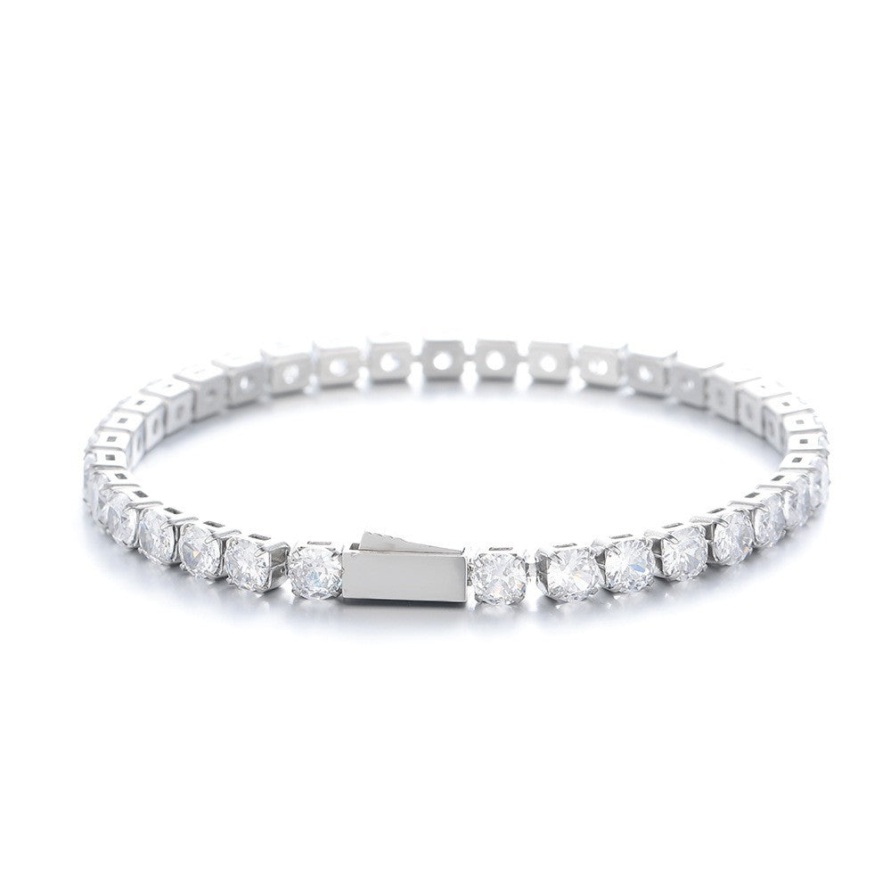 Spring-clasp Zircon Stainless Steel Mens Bracelet