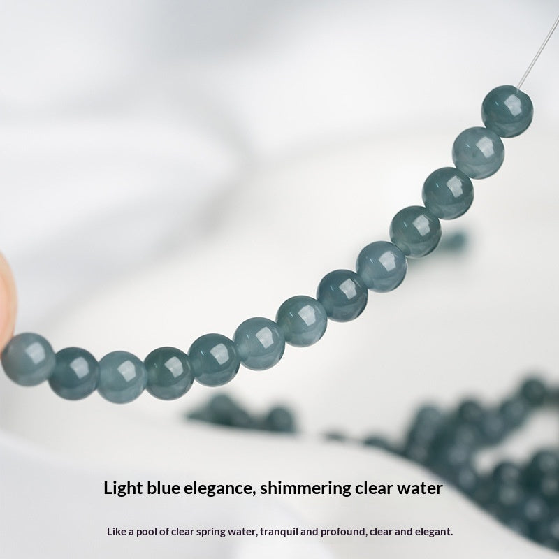 High-ice Guatemalan A-grade Blue-water Jade Bead Necklace