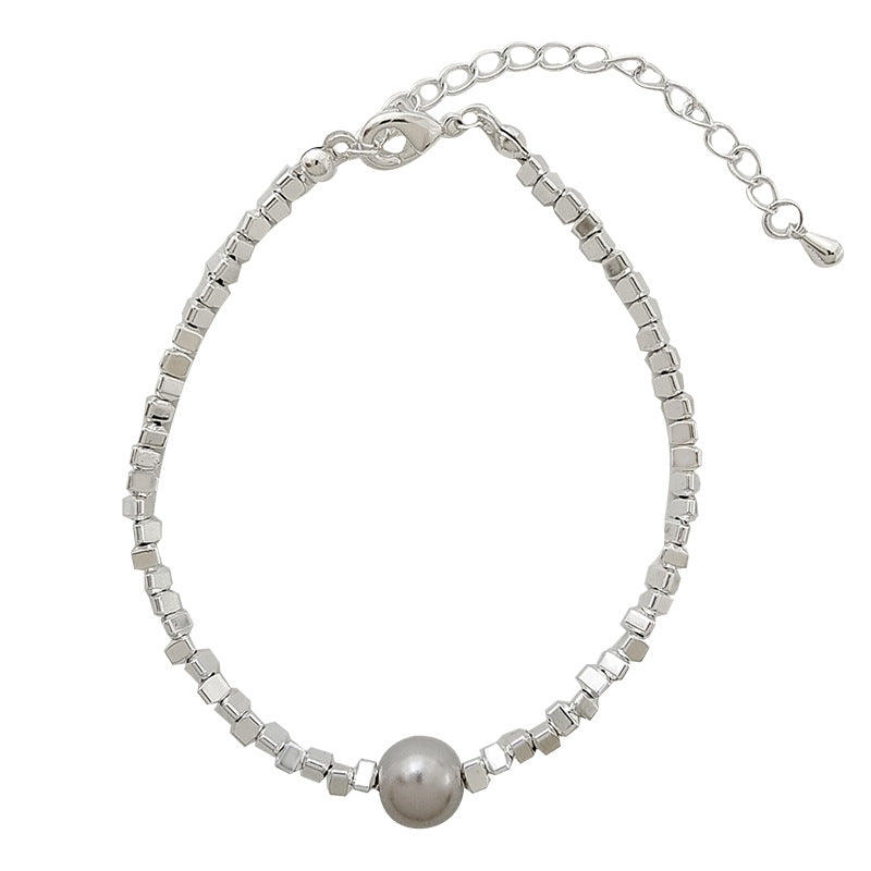 Minimalist Asymmetric Chain Bracelet Adorned With Scattered Beads And Pearlstrendy Yet Niche
