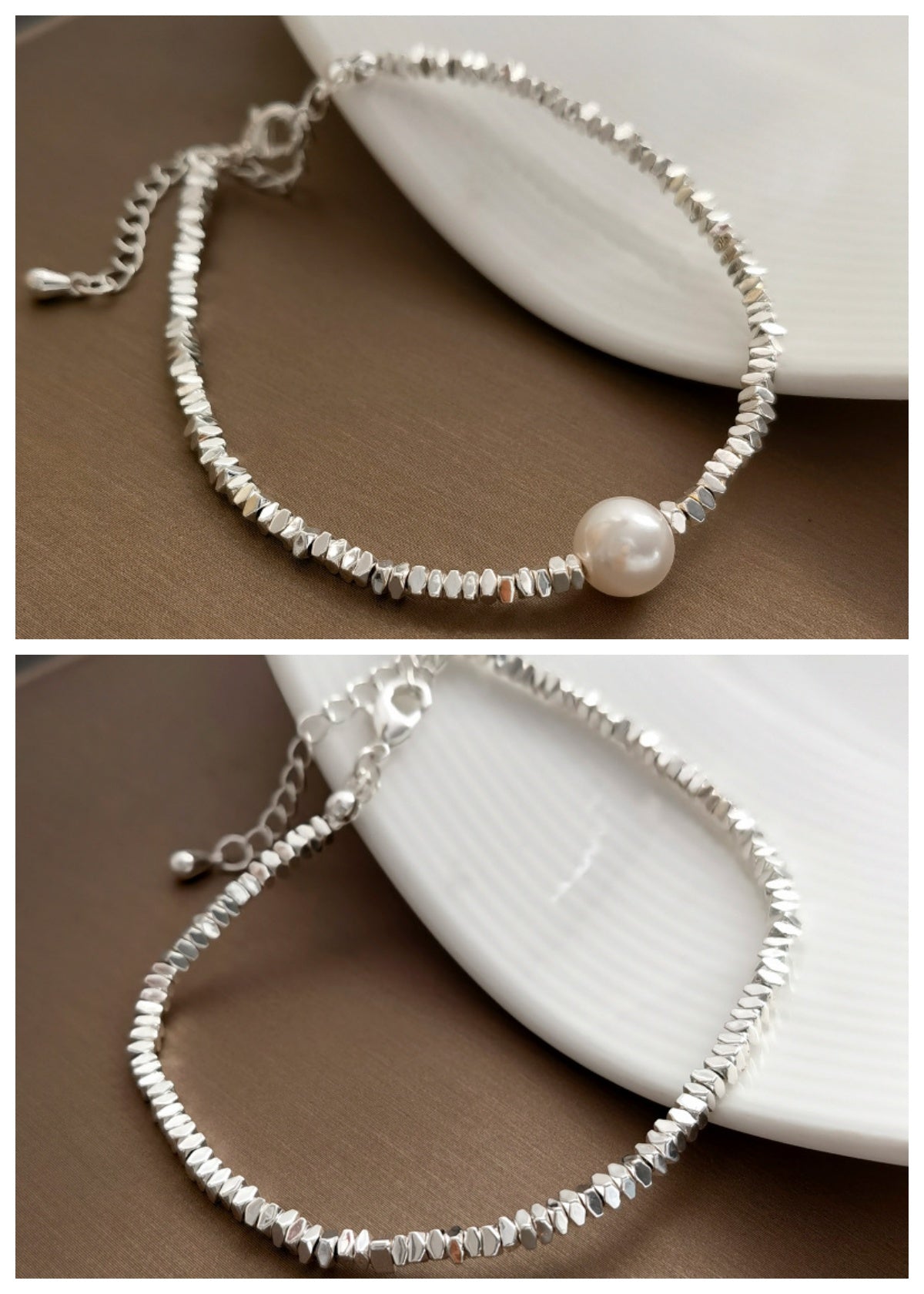 Minimalist Asymmetric Chain Bracelet Adorned With Scattered Beads And Pearlstrendy Yet Niche