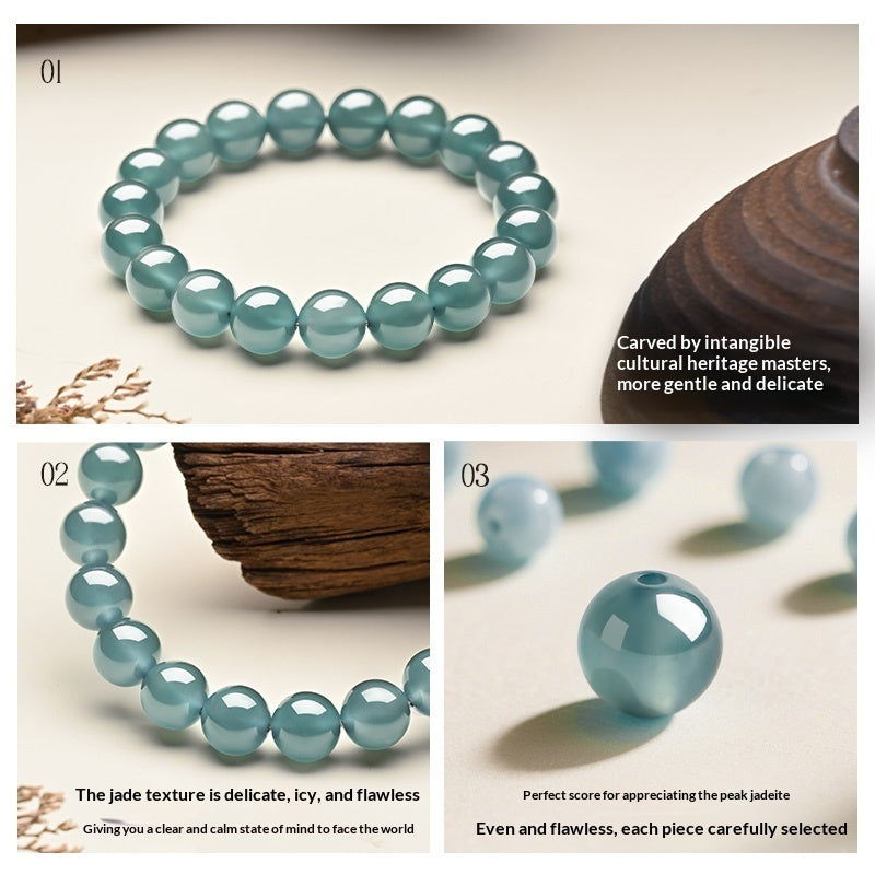 High-ice Guatemalan A-grade Blue-water Jade Bead Necklace