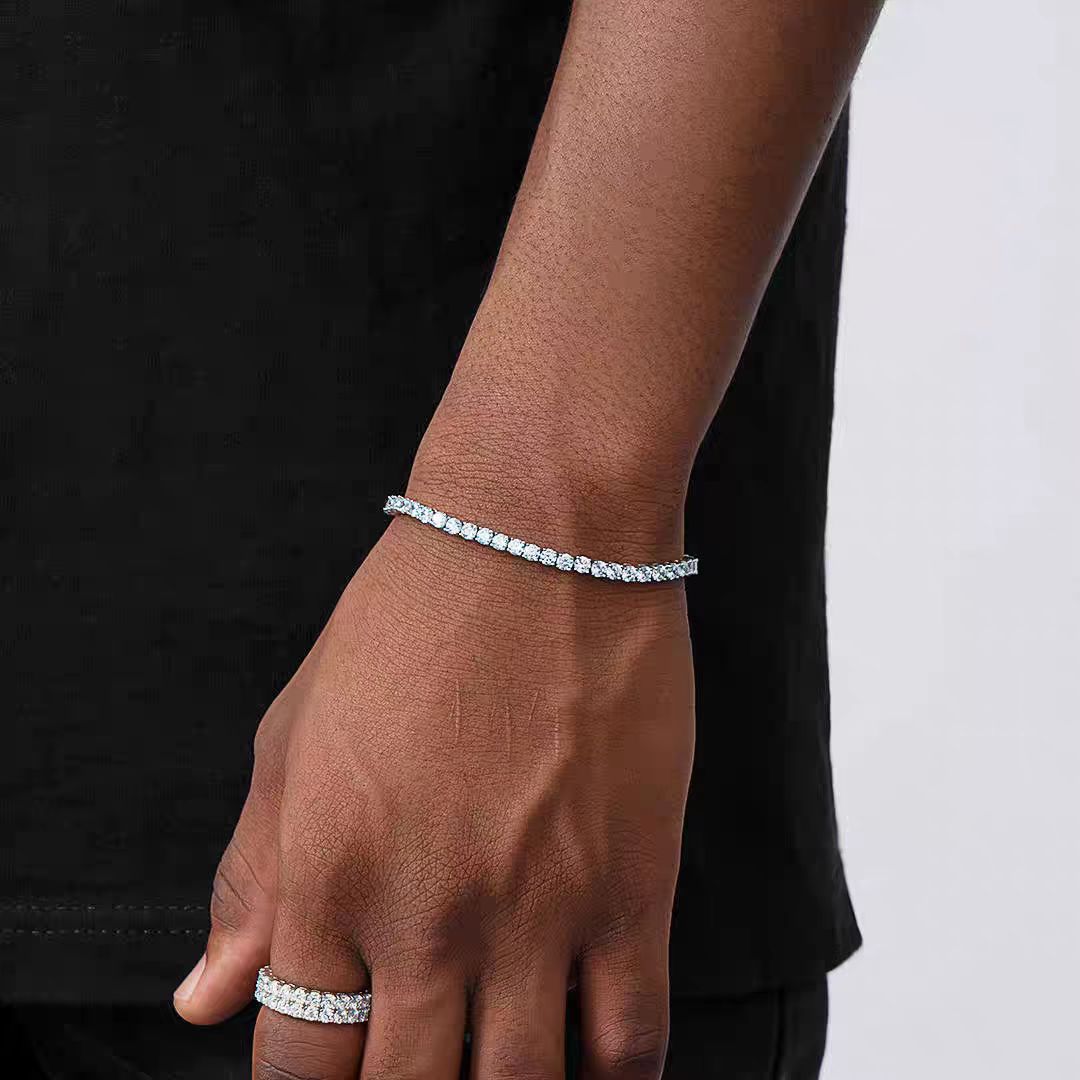 Spring-clasp Zircon Stainless Steel Mens Bracelet